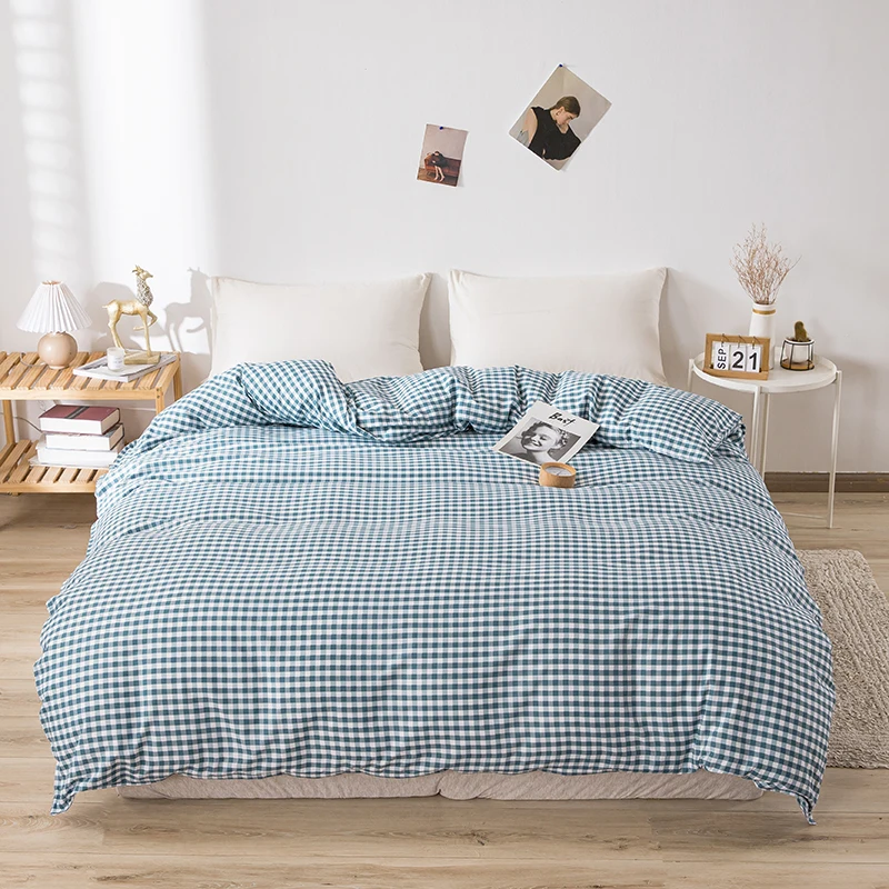 EGW-Juste de couette en microcarence pour la maison, literie simple coréenne, sac de couette, housse de couette, grille bleue, rayure géométrique, linge de maison, 150x200cm, 1PC