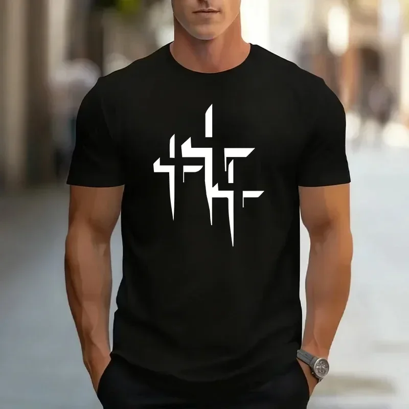 Sommer Herren Alltags-Freizeitmode Kreuz-Print T-Shirts 2026 Neuerscheinung Herren T-Shirt Schwarz Weiß Einfarbig Kurzarm Oberteile Image