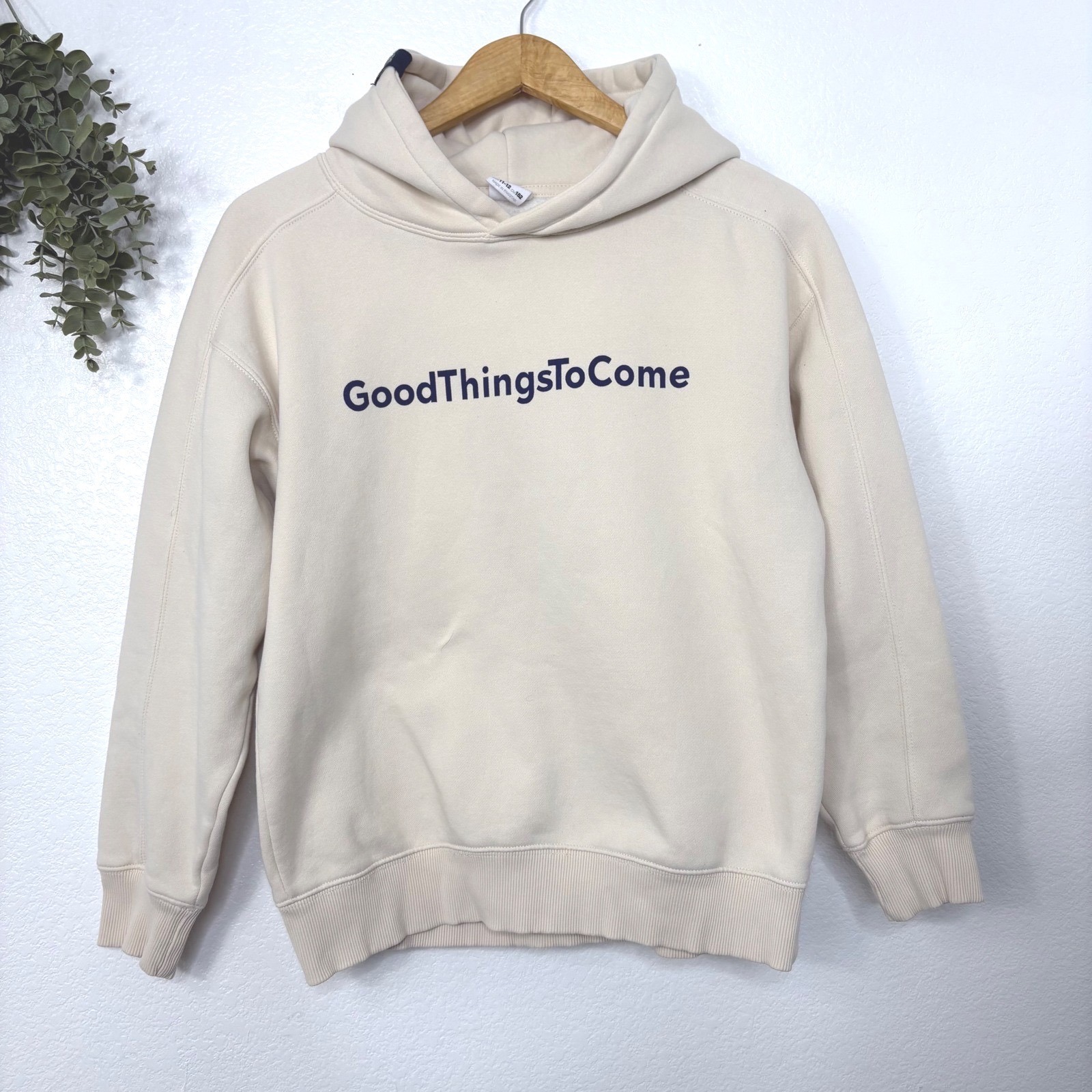 Zara Shirts & Tops | Zara Kids Good Things To Come Graphic Hoodie Cream Beige Size 11-12 Pullover | Color: Cream | Size: 12b