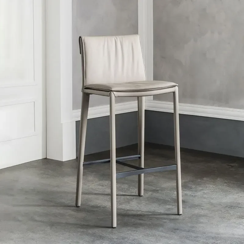 ZZStylish Lounge Barhocker, minimalistisch, hochwertiges Leder, moderner nordischer Stuhl, moderner Designer-Barkrukken, WohnmöbelZZ Image