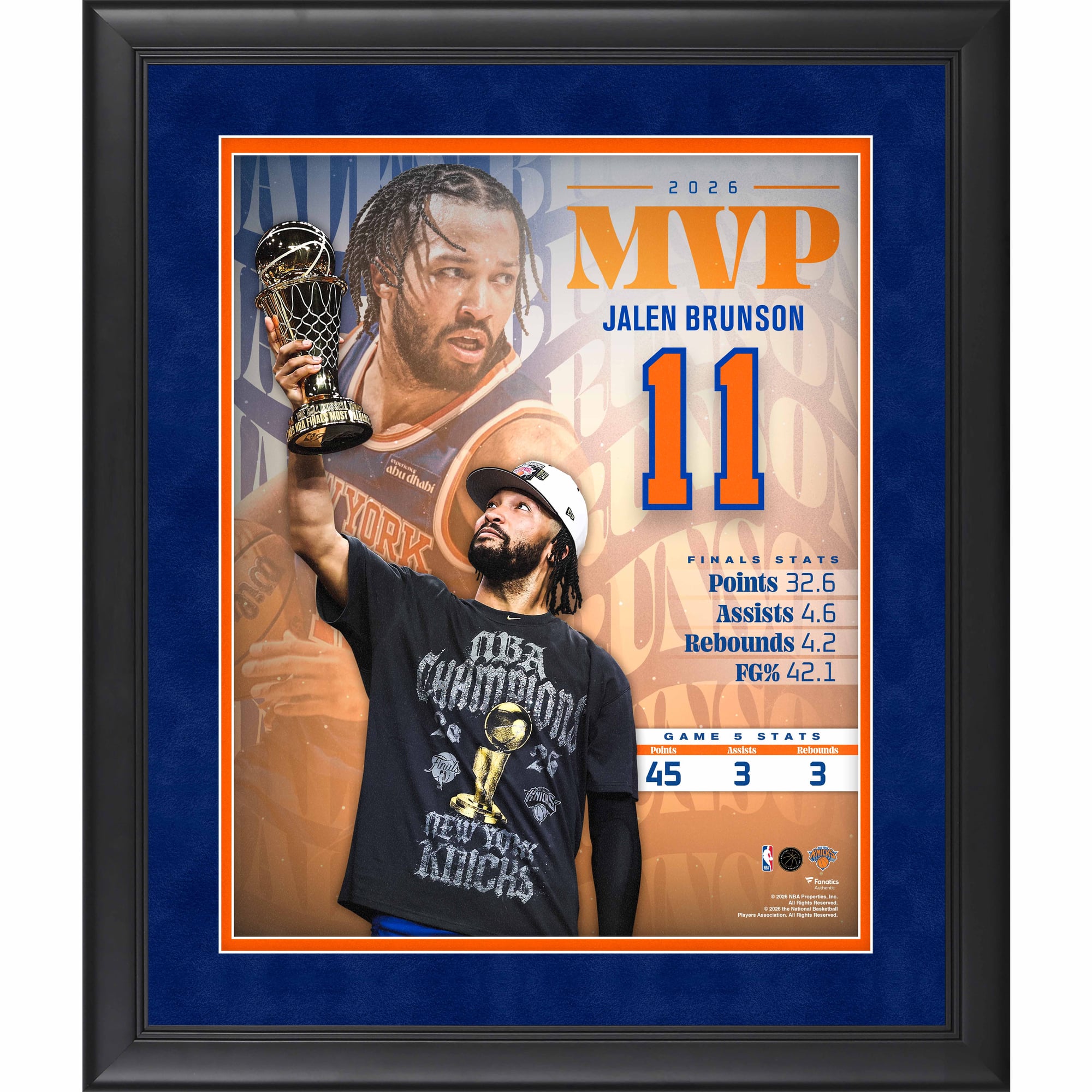 Collage encadré 40 x 50 cm de Jalen Brunson, champion NBA des New York Knicks 2026 (MVP) - No Gender Taille: No Size