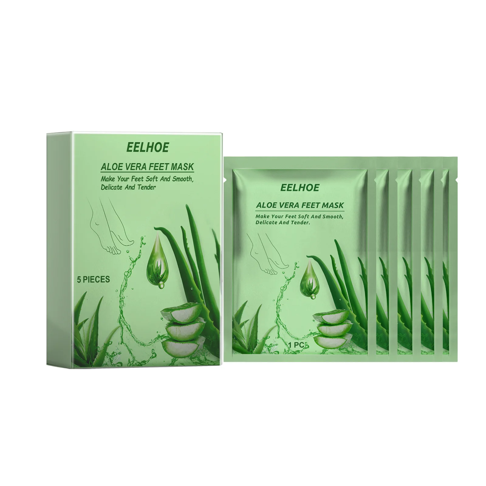 EELHOE Aloe Vera Fußmaske, feuchtigkeitsspendende Fußpflege für weiche und glatte Haut, Pflegesocken Image