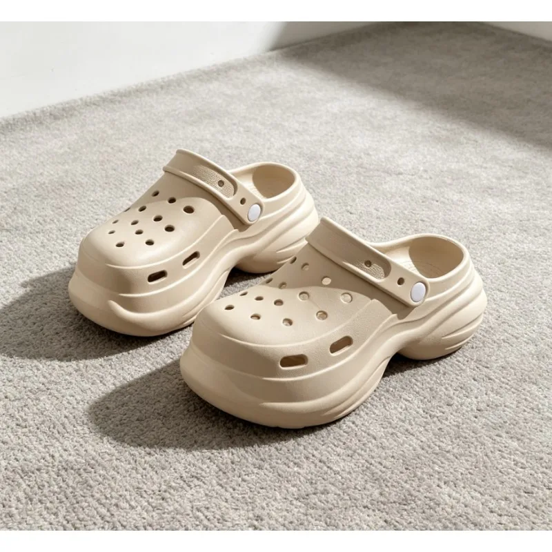 Strandschuhe für den Urlaub, Damen-Slipper mit verdickter und erhöhter Sohle, Baotou-Hausschuhe für drinnen und draußen, weichsohlige, kühle Pantoffeln Image