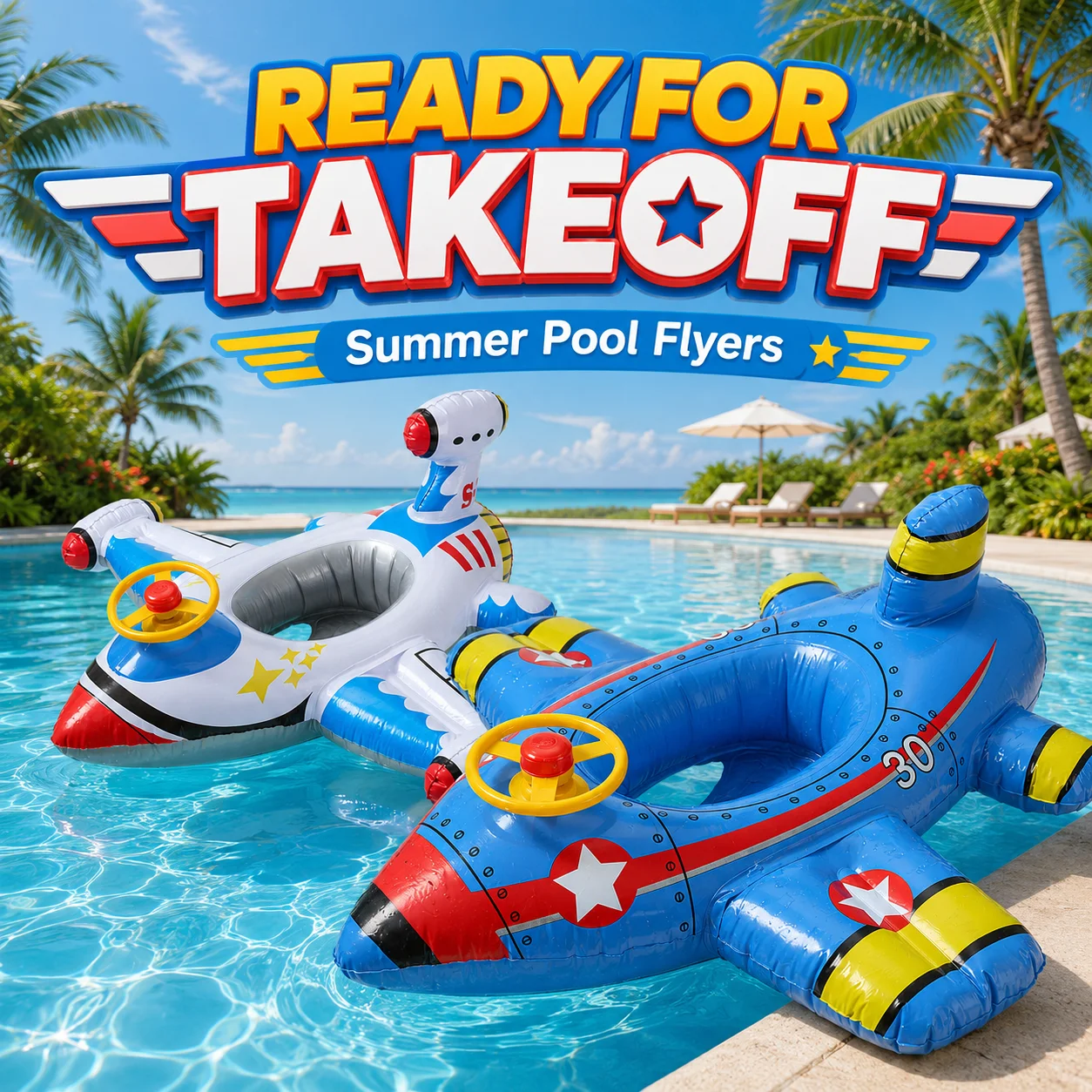 1 Stück Aufblasbares Flugzeug-Schwimmkissen mit Lenkrad für Kleinkinder, Schwimmsitzring, Sommer-Wasserspielzeug, Pool-Zubehör Image