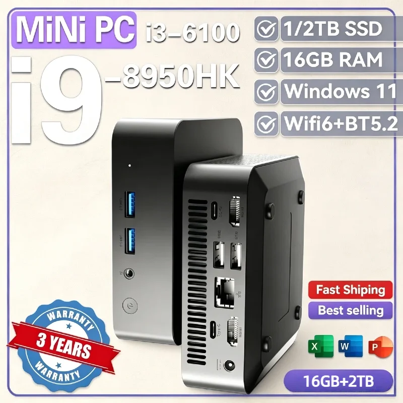 2026 New 4K Mini PC Windows 11 Pro,Intel Core i9 8950HK 16GB RAM 1TB/2TB SSD,WIFI 6 BT5.2,Gaming Office Study Desktop Computer