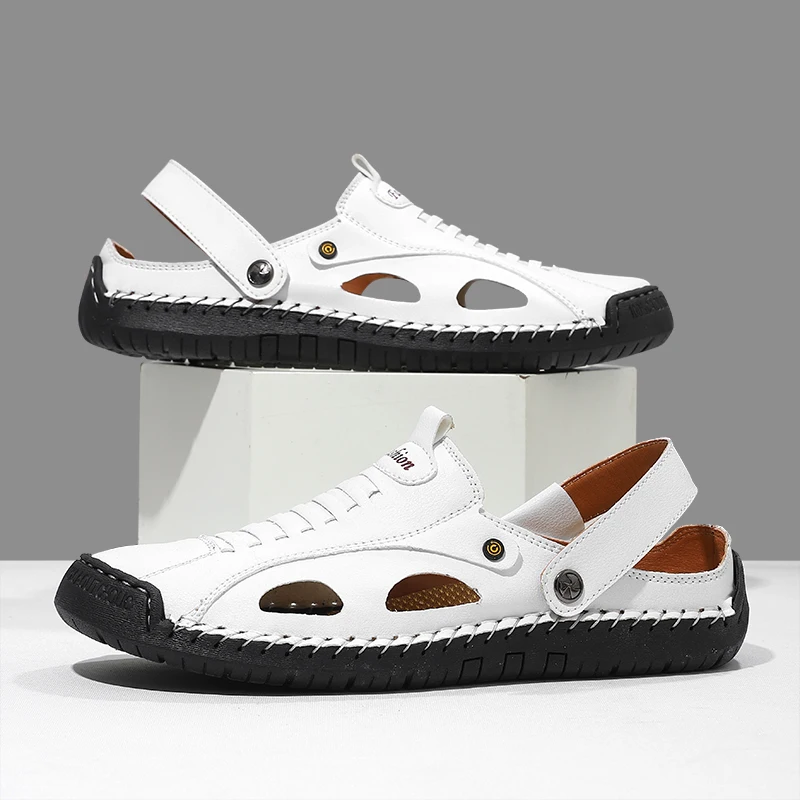 Sommer-Herrensandalen aus echtem Leder, Freizeitschuhe für Herren, Outdoor-Herrensandalen aus Leder für Herren, Strandschuhe, römische Herrenschuhe