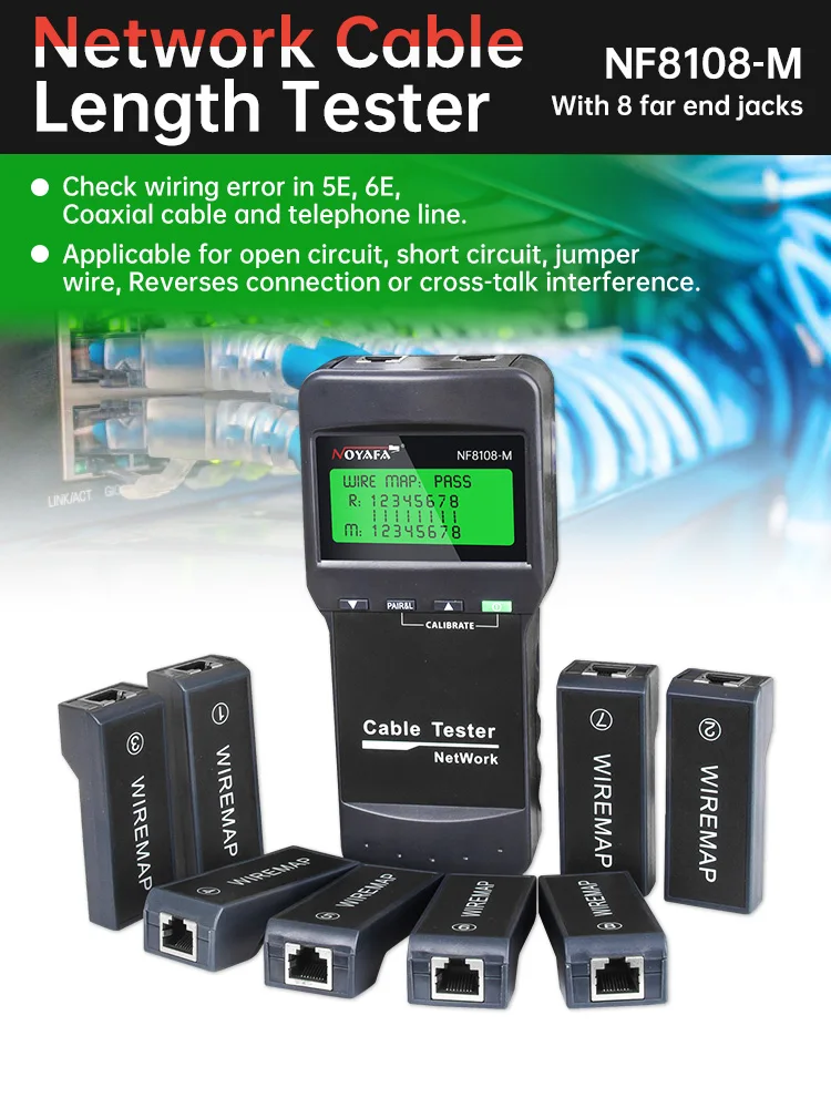 NOYAFA Multifunktionaler Tester NF-8108M Netzwerkkabel-Tester mit LCD-Display Längenmessung Netzwerkwerkzeug Kabelverfolgungsgerät Cat5/Cat6E Image