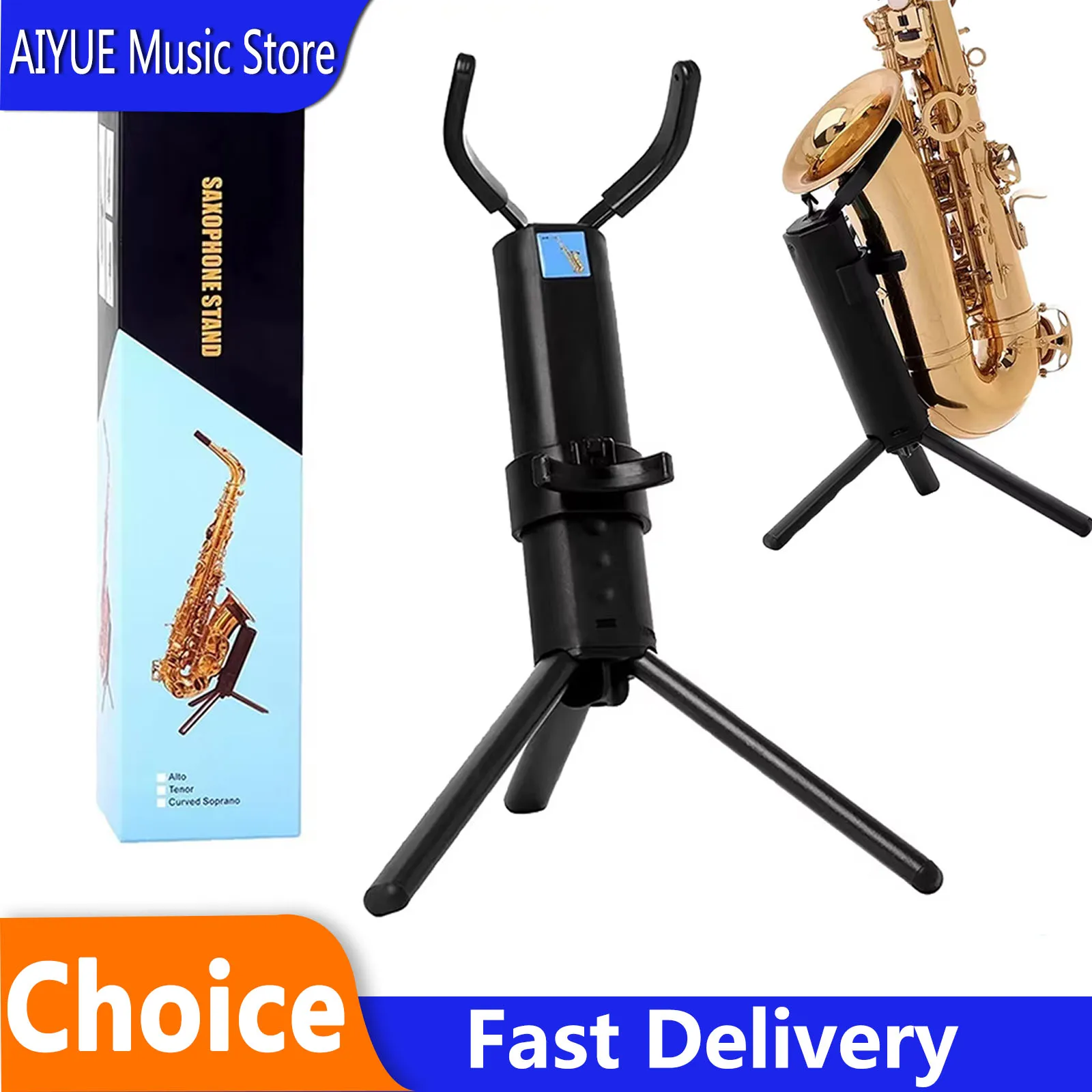 Tenor-Alt-Saxophon-Ständer, faltbar, tragbar, professioneller Ständer, Metallbeine, Stativ, Zubehör für Blasinstrumente, mit Aufbewahrungstasche Image