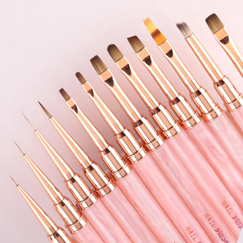 1/12 Stück Rosa Acryl-Nagelpinsel Gel-Pinsel für Maniküre Acryl UV-Gel Verlängerungsstift Nagellack Malpinsel Zeichenpinsel Liner Image
