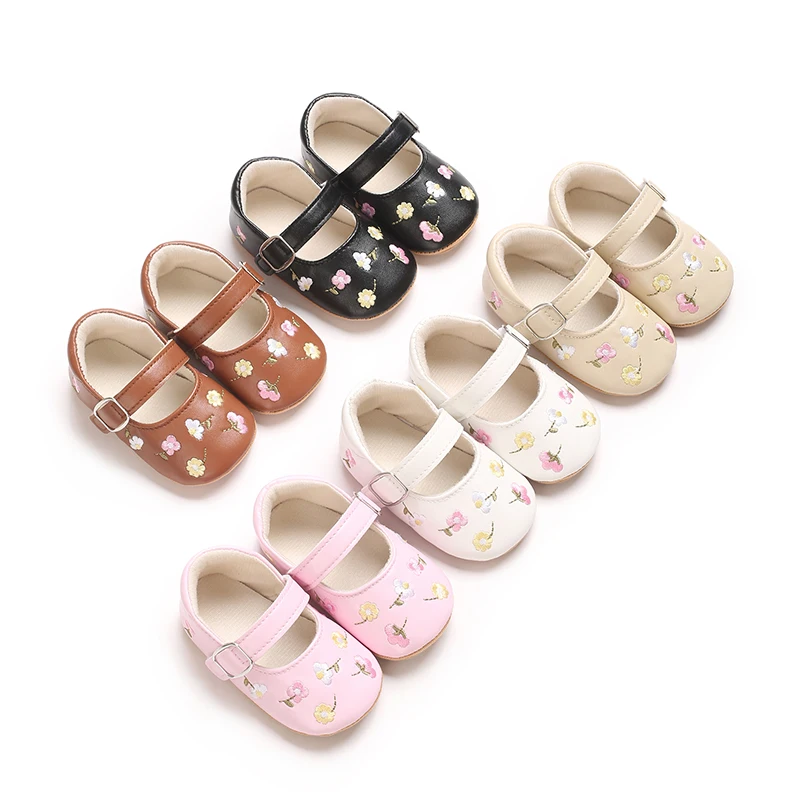 Baby Mädchen Mary Jane Ballerinas PU-Leder Kleinkind Festliche Schuhe Blumenstickerei Prinzessinnen-Schuhe