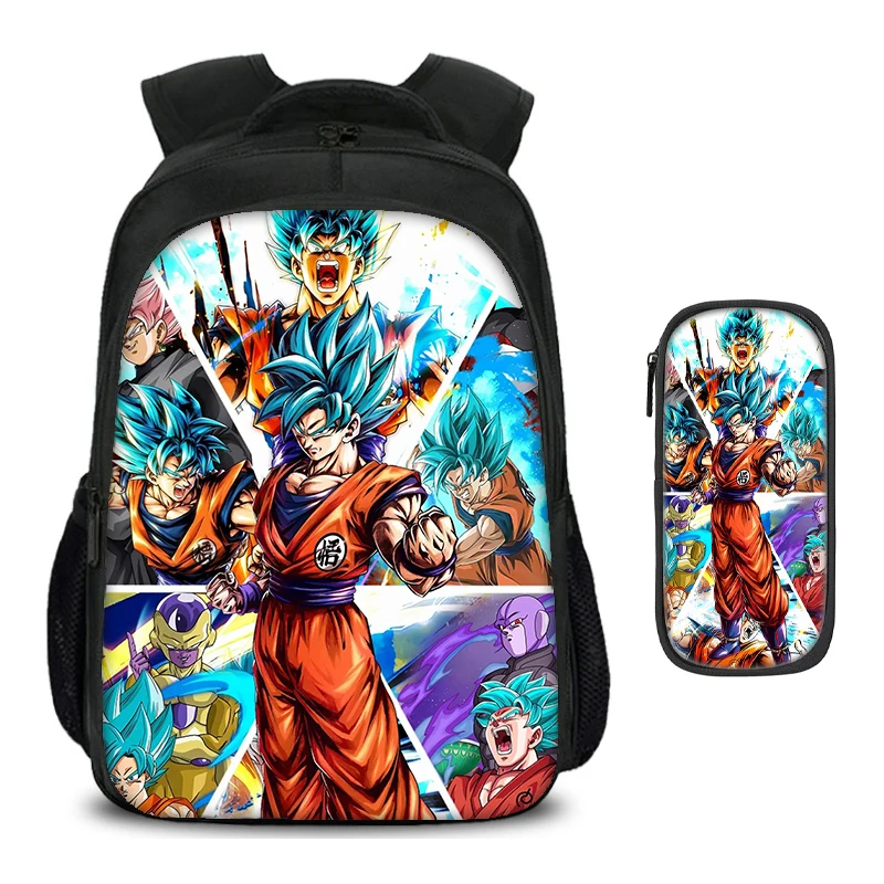Sac à dos double couche Dragon Ball Goku Anime, 2 pièces/ensemble, sac à dos d'école pour enfant, sacs à crayons, sacs d'école, sac à dos Mochila