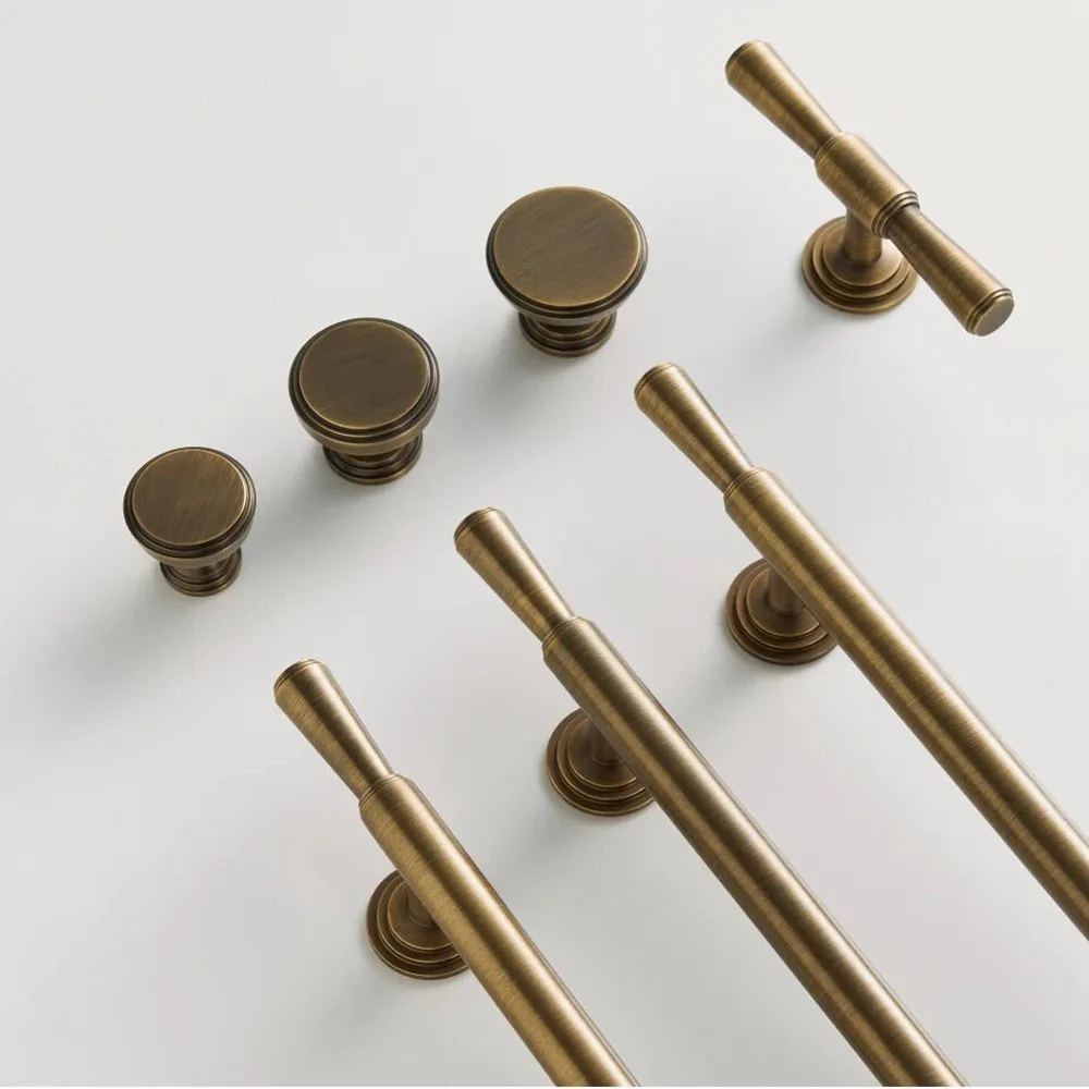 Massiver Messing-Vintage-Griff in Gebürsteter Antik-Bronze für Kleiderschrank, Küche und Schubladen, Luxuriöser T-Griff in Verschiedenen Größen
