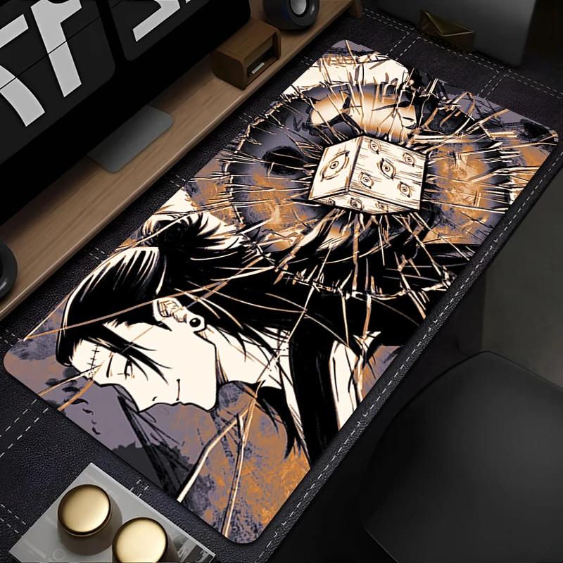 Gaming-Mauspad, große Schreibtischunterlage, rutschfest, genähte Kanten, Black Hair Man Box Anime-Druck, Tastaturunterlage für Gamer, Home-Office Image