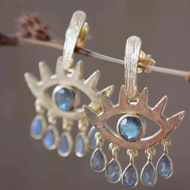 Einzigartige Persönlichkeit Design Große Augen Edelstein Quasten-Ohrringe Damen Mode Hängeohrringe Y2K Punk-Stil Gothic Schmuck Image