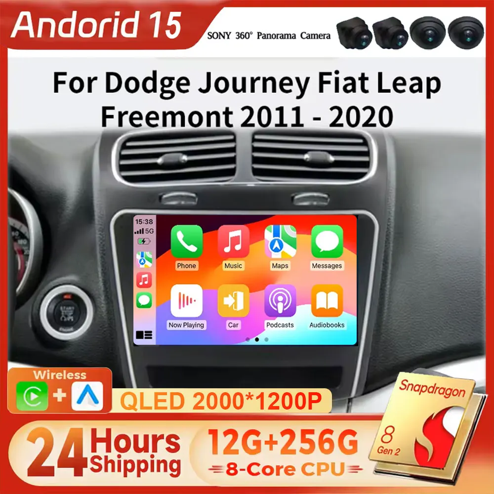 Android 15 Carplay Auto-Multimedia-Player mit 360-Grad-Kamera-Video für 2 Din Stereo Dodge Journey JC 2011–2020 GPS-Navigation Image