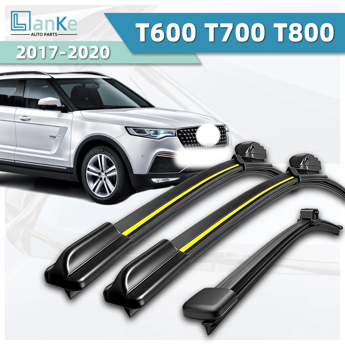 Lanke Scheibenwischer passend für Zotye T600 T700 T800 (2017-2020) Naturkautschukstreifen, geräuschlos, Auto-Windschutzscheibenwischer, Autozubehör Image