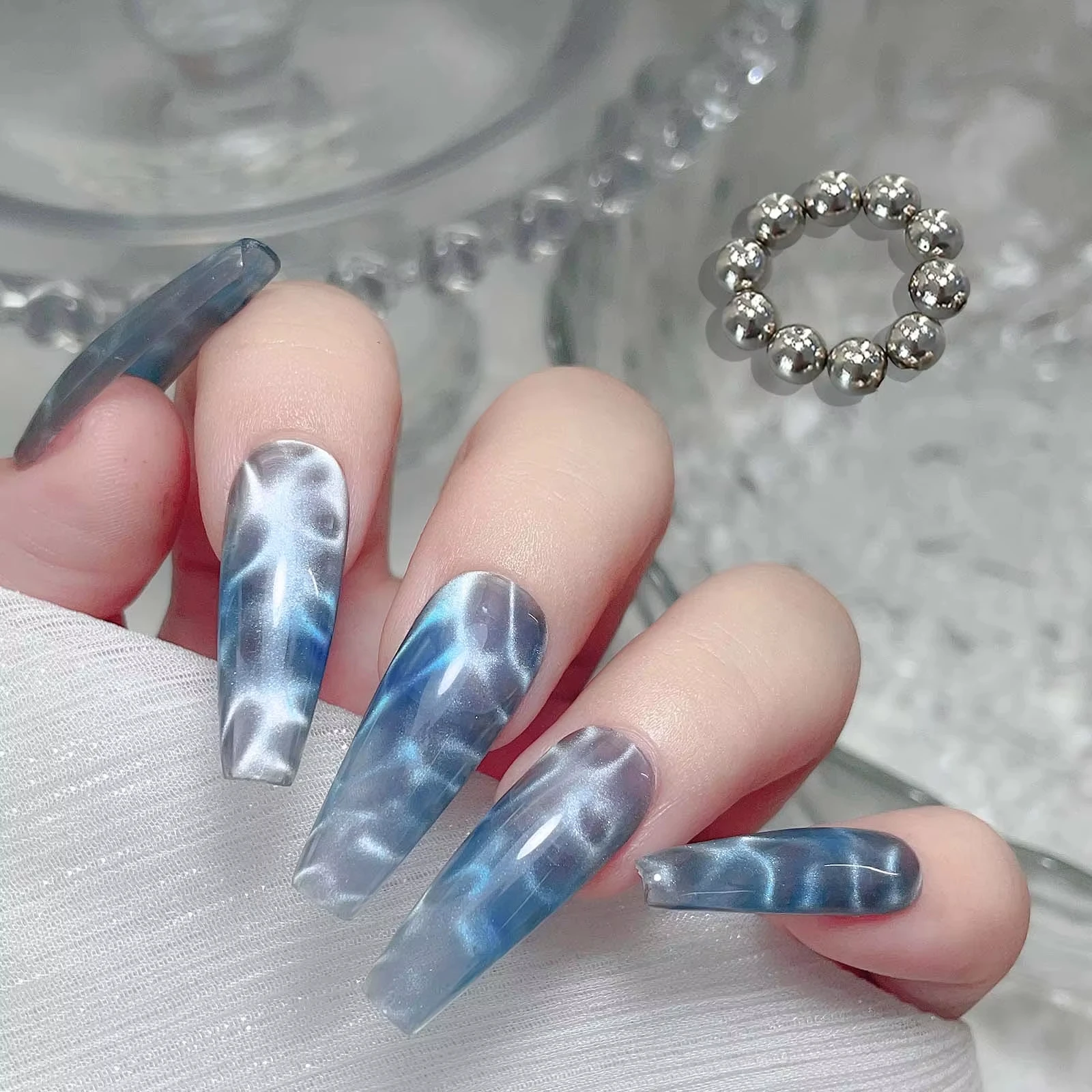 10 Stück/20 Stück Wasserwellen-Katzenauge Magnetische Gel-Perlen Multifunktionales Nagelkunst-Blumenschnitzwerkzeug Katzenmagnet DIY Nagelkunst-Design-Tool Image