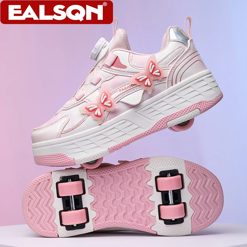 Rosa Modische Abnehmbare 4-Rad-Rollschuhe für Mädchen Outdoor-Sportschuhe Kinder Freizeit-Unterhaltungs-Sneaker