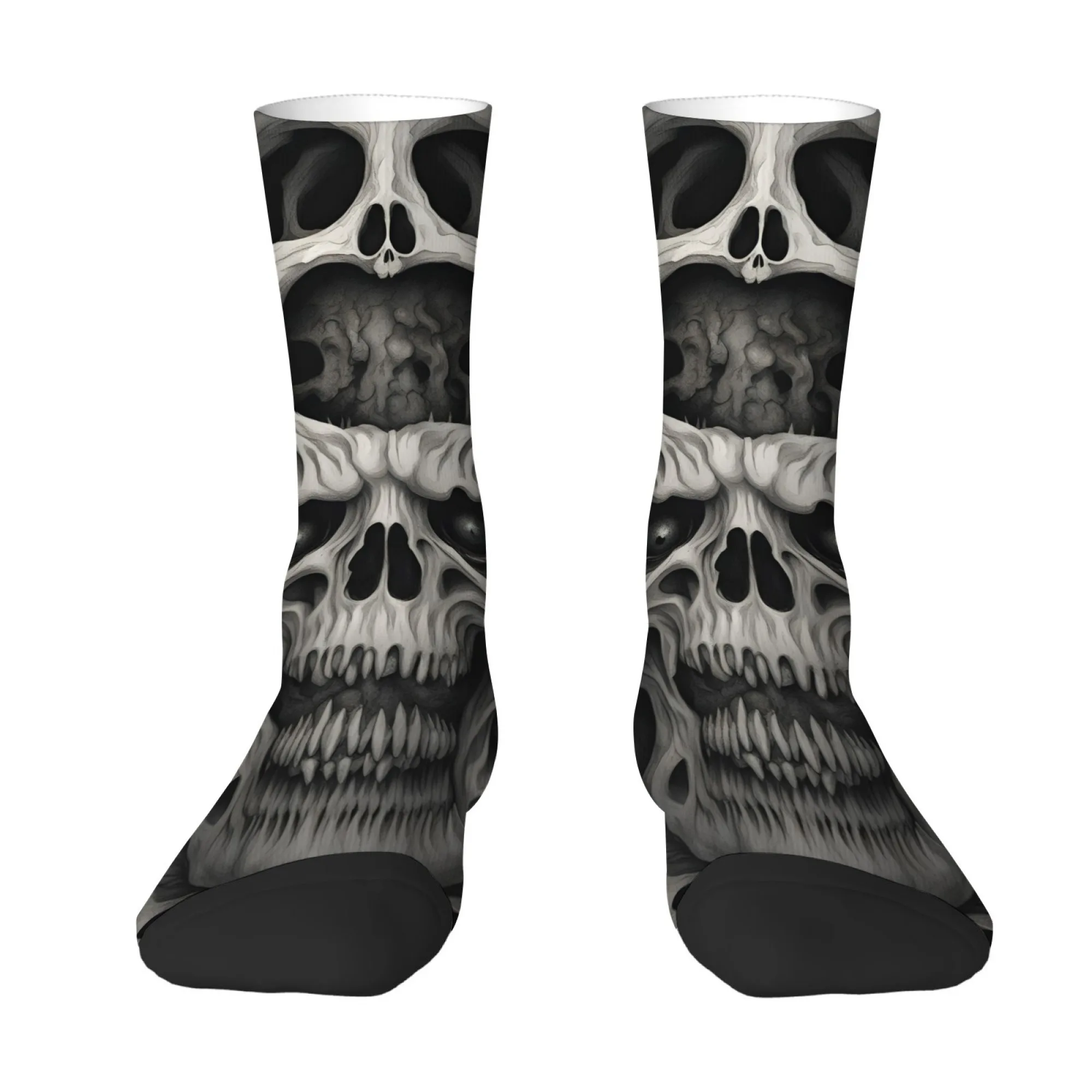 Gotische schwarz-weiße Herrensocken mit Totenkopf-Aufdruck, atmungsaktiv, langlebig, weiche Socken, Retro-Hip-Hop-Harajuku-Stil, Sport-Radsocken
