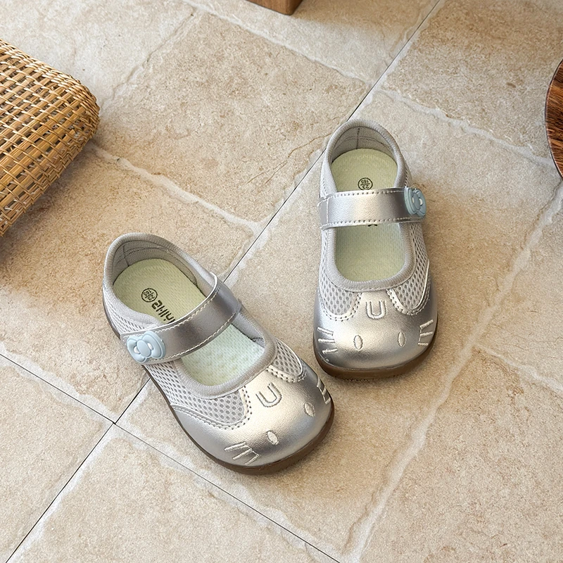 Mary-Jane-Sandalen für Mädchen, Frühling und Sommer, atmungsaktive Mesh-Schuhe für Kinder, geschlossene Zehenpartie, weiche Sohle, Schuhe mit Klettverschluss, Größe 22–31