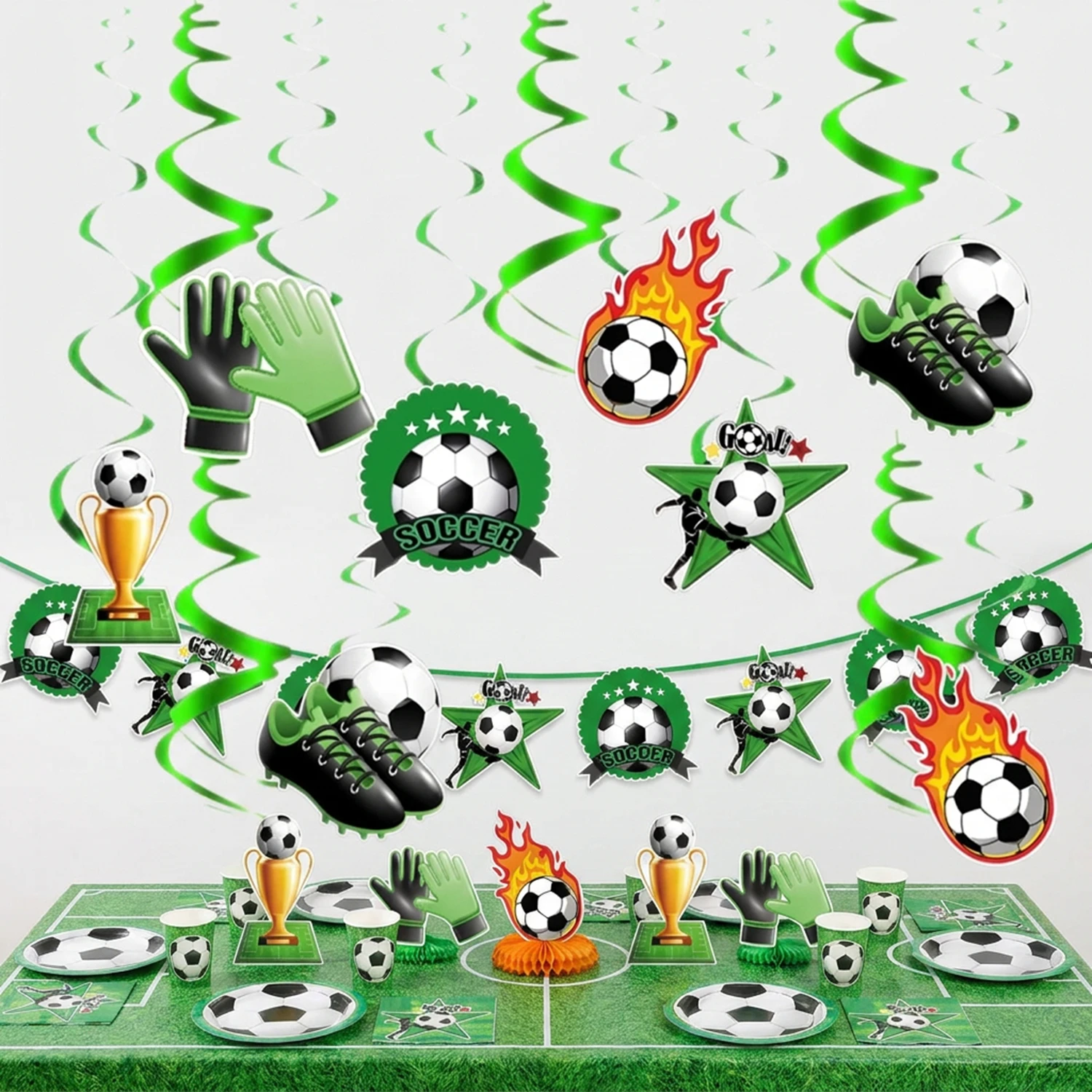 12er-Set 2026 Fußball-Sportthemen-Party-Dekoration: Hängende Decken-Spiralen, Fußball-Geburtstagszubehör für Mädchen & Jungen Fans Image