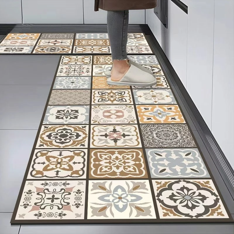 VIKAMA Boho-Küchenteppich, lang, rutschfest, waschbar, Bodenmatte für Eingangsbereich, Flur, Waschküche, Schlafzimmer, Heimdekoration Image