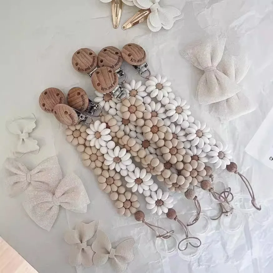 Baby-Schnullerclip mit Blumenmotiv, Handgefertigter Silikon-Schnullerhalter, Essentielle Beißspielzeuge für Neugeborene Image