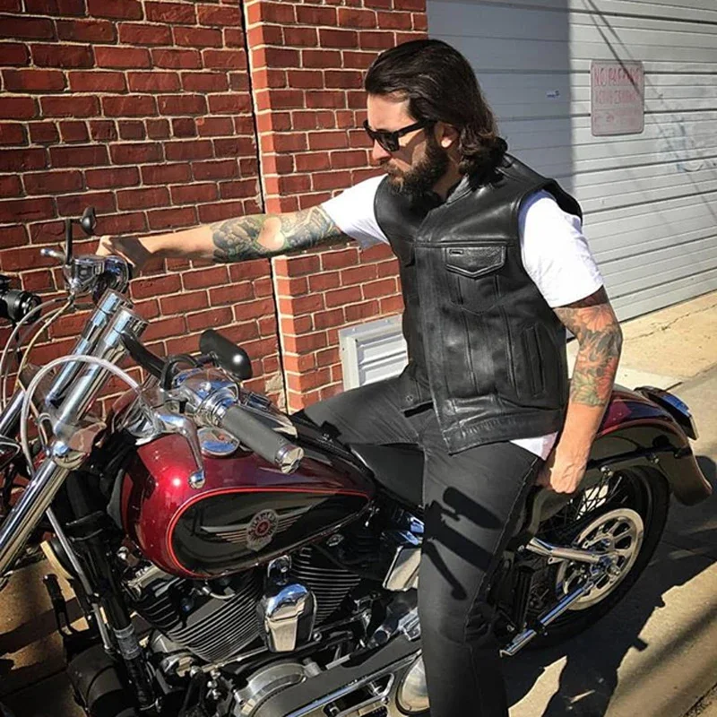 Männer Motorrad Westen jacken männer leder westen Jacken mann Punk Schwarz Motorrad Gilet Leder Moto Jacke Weste männer plus größe