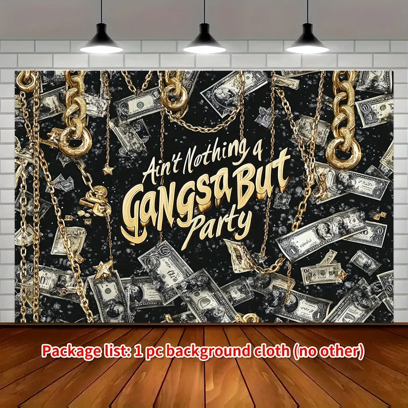 2DPlane, 1 Black Gang Party-Hintergrundbanner – Hip-Hop-Thema, schwarzes Geldmuster, für Rap-Geburtstag, Junggesellenabschied-Dekorationen