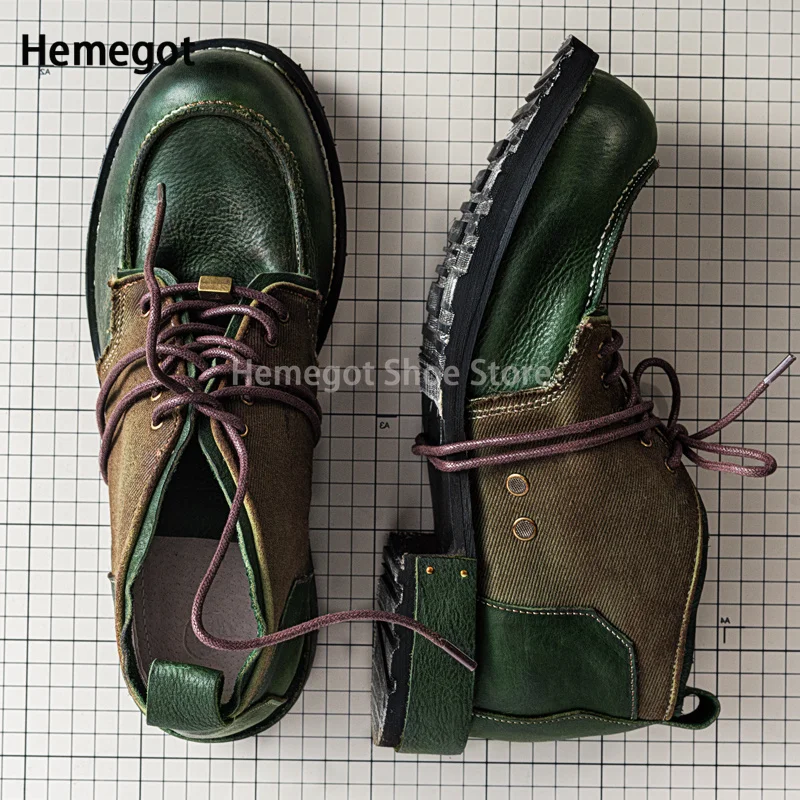 Dunkelgrüne handgefertigte Derby-Schuhe für Herren, Markendesign, Büroarbeit, Lederschuhe, gemischte Farben, Vintage-Schnürschuhe, modische Herrenschuhe