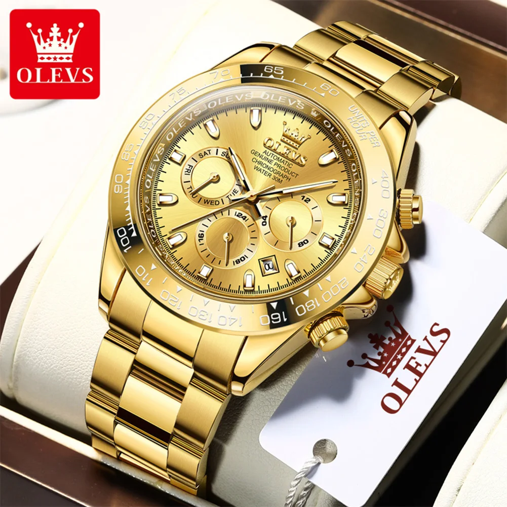 OLEVS 6638 Original Herren Automatik-Mechanische Uhr Chronograph Datum Edelstahl Wasserdicht Luxus-Armbanduhr für Männer Image