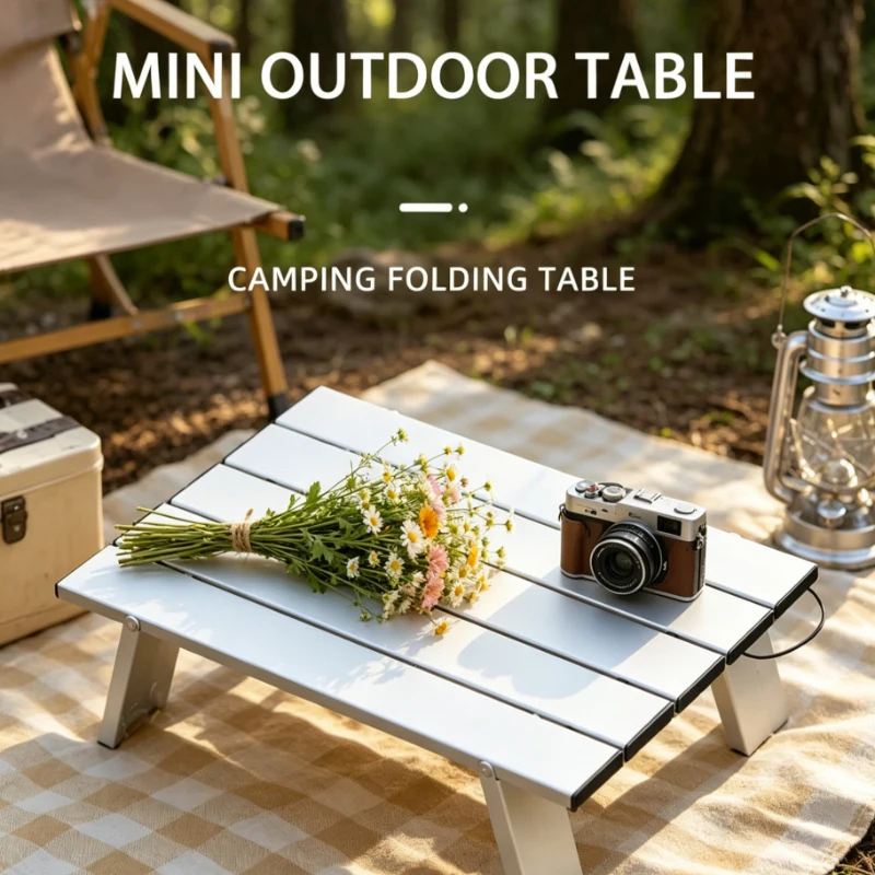 2 Stück Leichter Klappbarer Aluminium-Campingtisch, Tragbares Roll-Up-Design, Multifunktionaler Tisch für Outdoor-Picknick, Angeln und Grillen Image