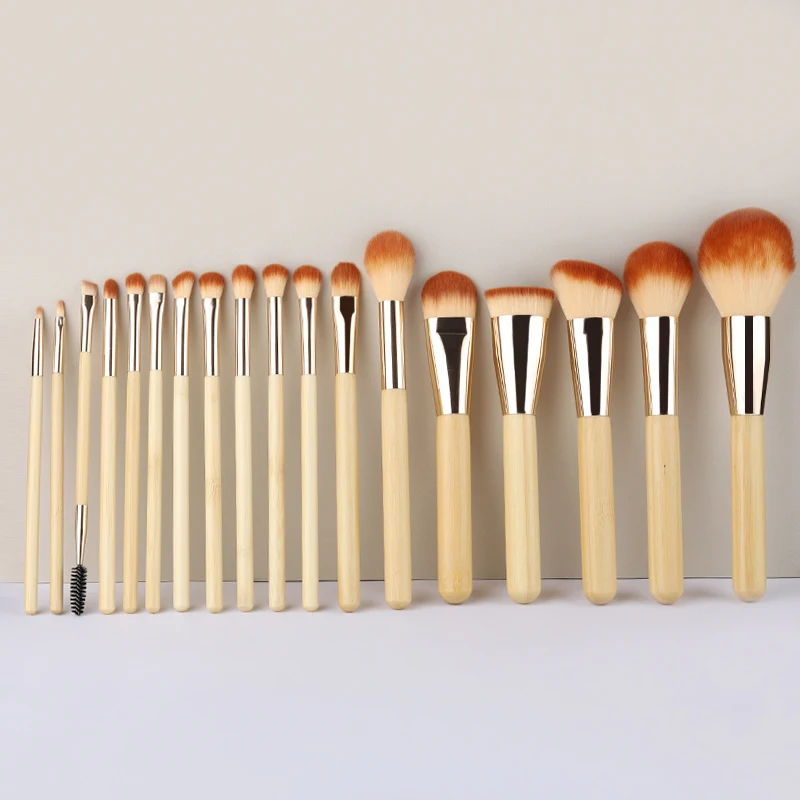 18 Stück Make-up Pinsel Sets Bambus kosmetische Lidschatten Foundation Puder erröten Augen Make-up Pinsel Mischung Beauty Tools Kits Image