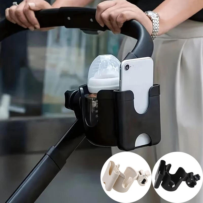 2-in-1 Kinderwagen-Getränkehalter mit Handyfach aus ABS und PP, universeller Flaschenhalter, Kinderwagen-Aufbewahrungshalterung für Babyreisen und den täglichen Gebrauch Image
