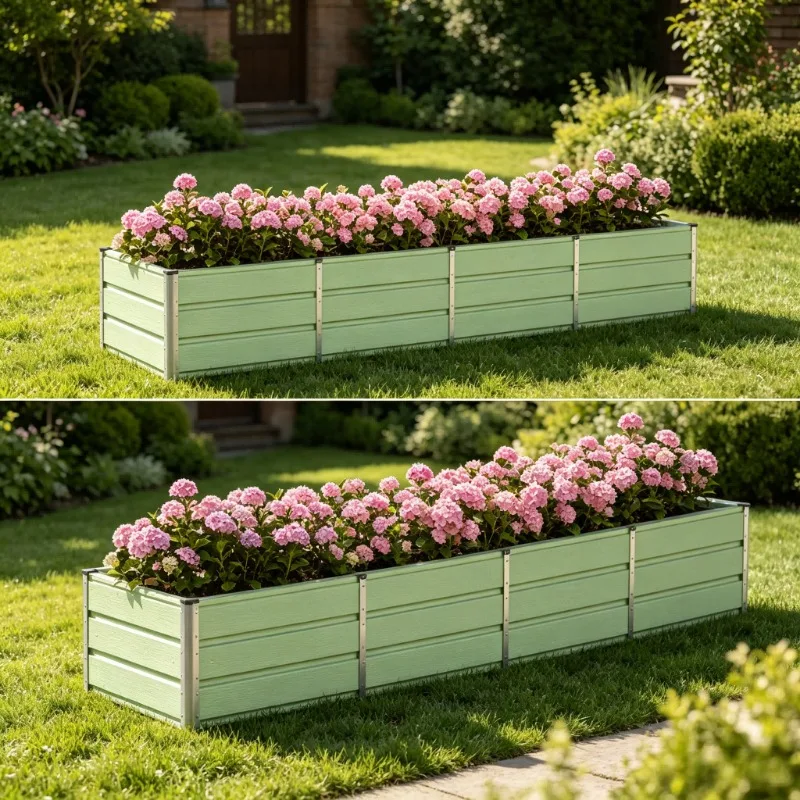 Verzinkter Stahl-Gartenpflanzkasten, Frisches Grün, 320 X 80 X 45 cm, Geräumiger Robuster Pflanzbehälter für Gemüse, Blumen und Verschiedene Grünpflanzen, Perfekt für Gärten, Terrassen, Balkone und Image
