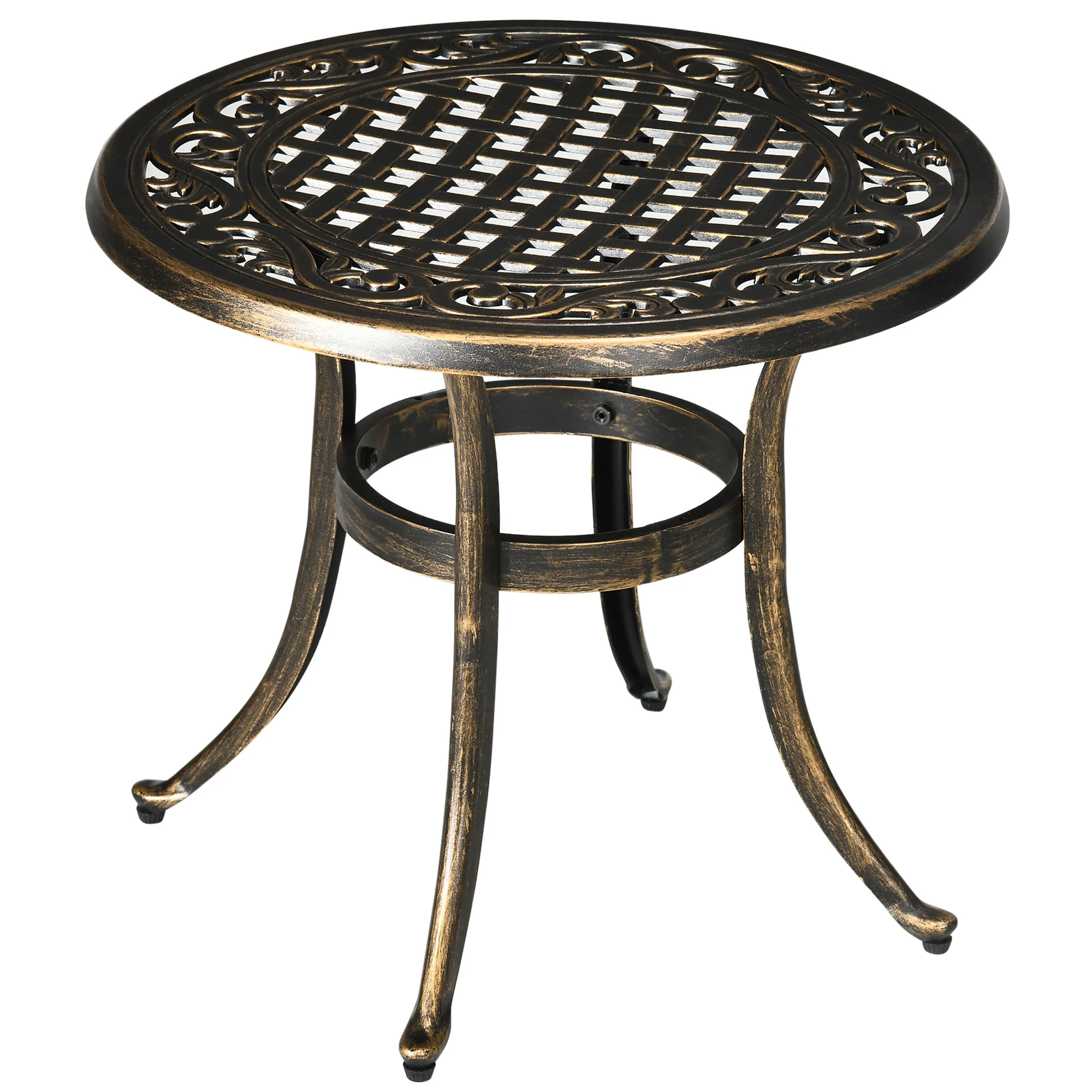 Outsunny 60cm Round Garden Table, Outdoor Hollow Top Design Side Table with Cast Aluminium Frame for Patio, Garden, Balcony