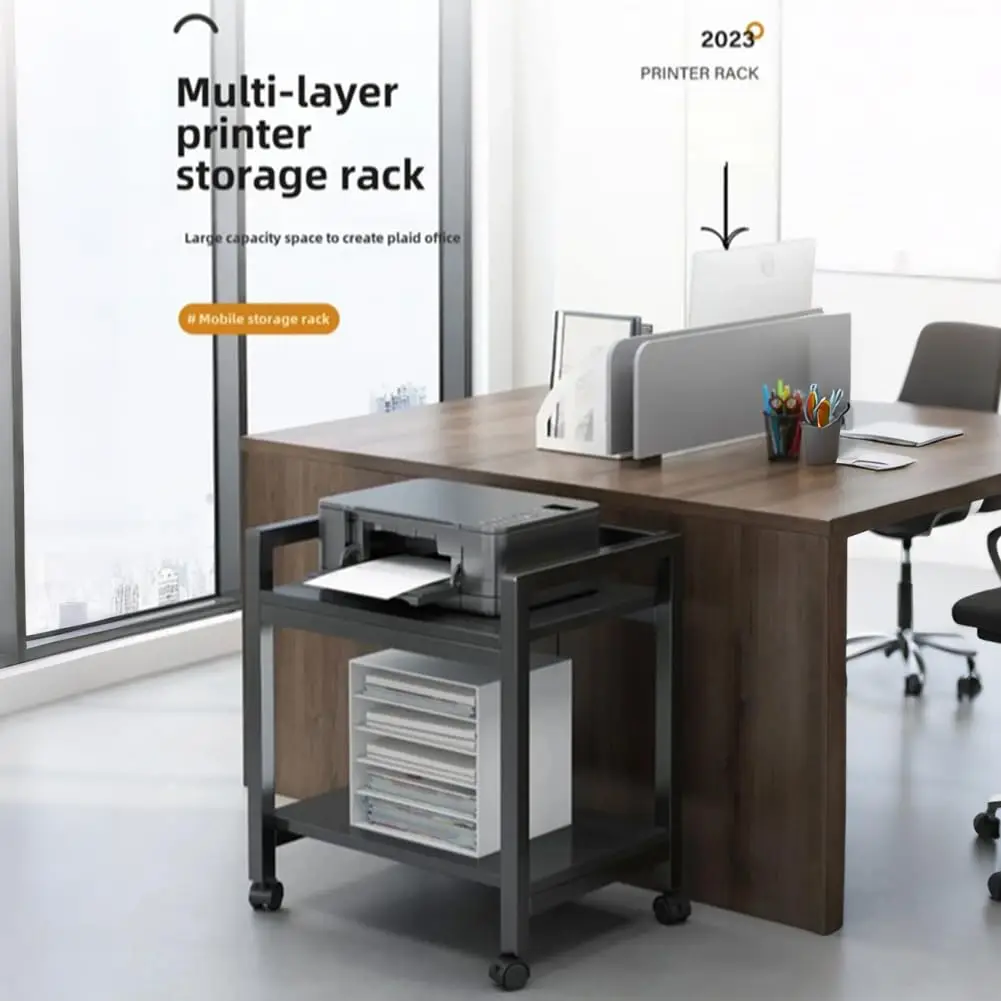2 Ebenen Computer Tower Ständer, Höhenverstellbarer PC Tower Ständer mit Rollen, PC CPU Stand aus Metall Druckertisch für Wohnzimmer, Schlafzimmer, Arbeitszimmer, Büro,51x30x55cm,Schwarz