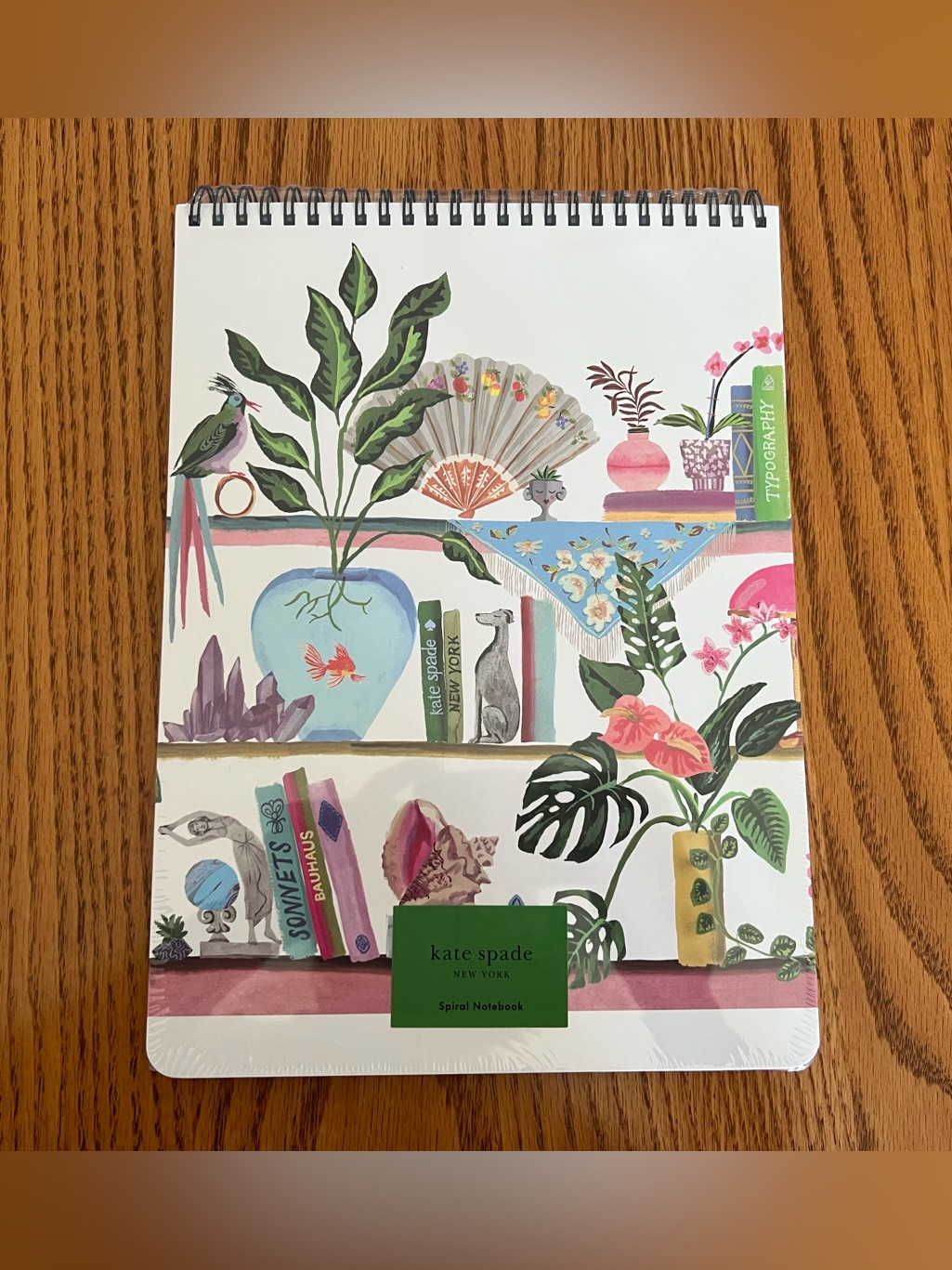 Kate Spade Office | Kate Spade Large Top Spiral Notebook In Bookshelf Pattern | Color: Green/White | Size: Os