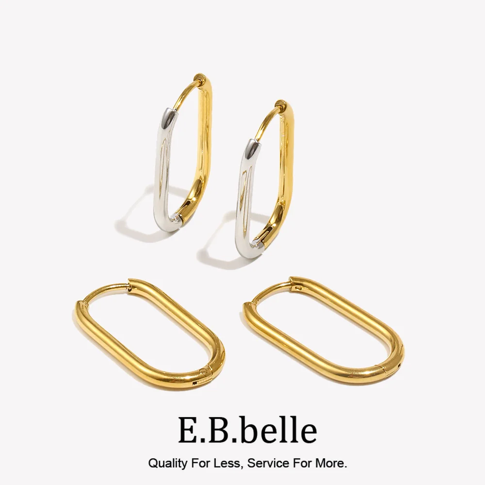 E. b. belle zweifarbige lange O-Ring-Creolen hypo allergene 316l Edelstahl Damen ohrringe 18 Karat vergoldeter Schmuck Image