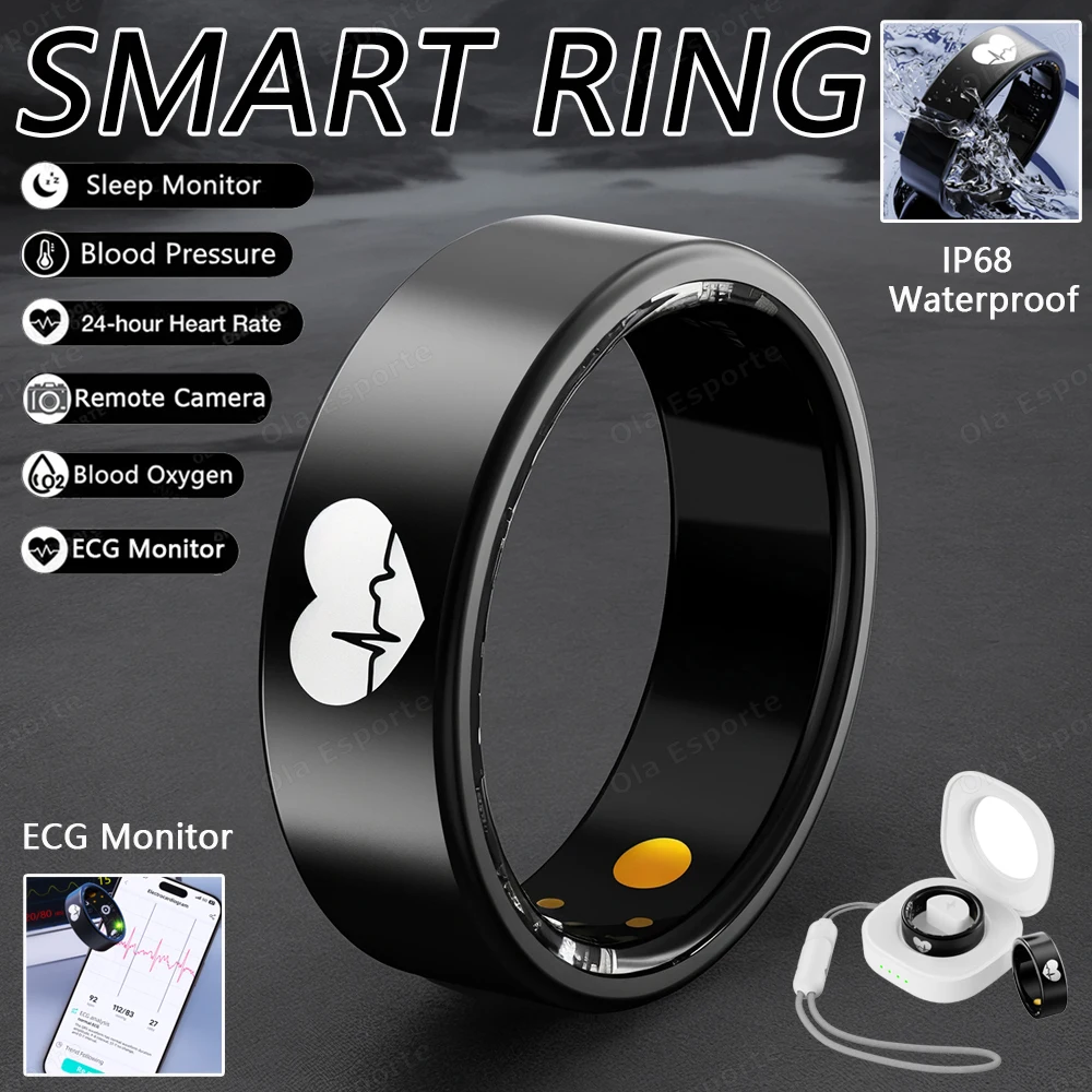 Neuer EKG-Monitor Smart Ring Herzfrequenz Blutsauerstoff Gesundheitsüberwachung Multisportmodus Temperatur 3ATM Wasserdichter Smartring 2025 Image