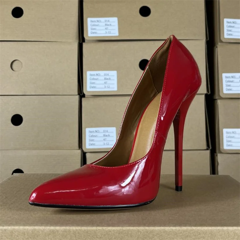 Mode 13 cm Dünne High Heels Sexy Schuhe Frauen Pumpen Große Größe Stilettos Patent Leder Büro Spitz Hochzeit Stilettos