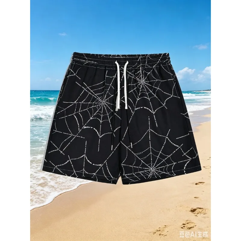 2026 Sommer Goth Herren Einfache Spinnennetz-Print Shorts Herren Badehose Elastischer Bund Farbverlauf Atmungsaktive Kurze Hose Streetwear Polyester Image