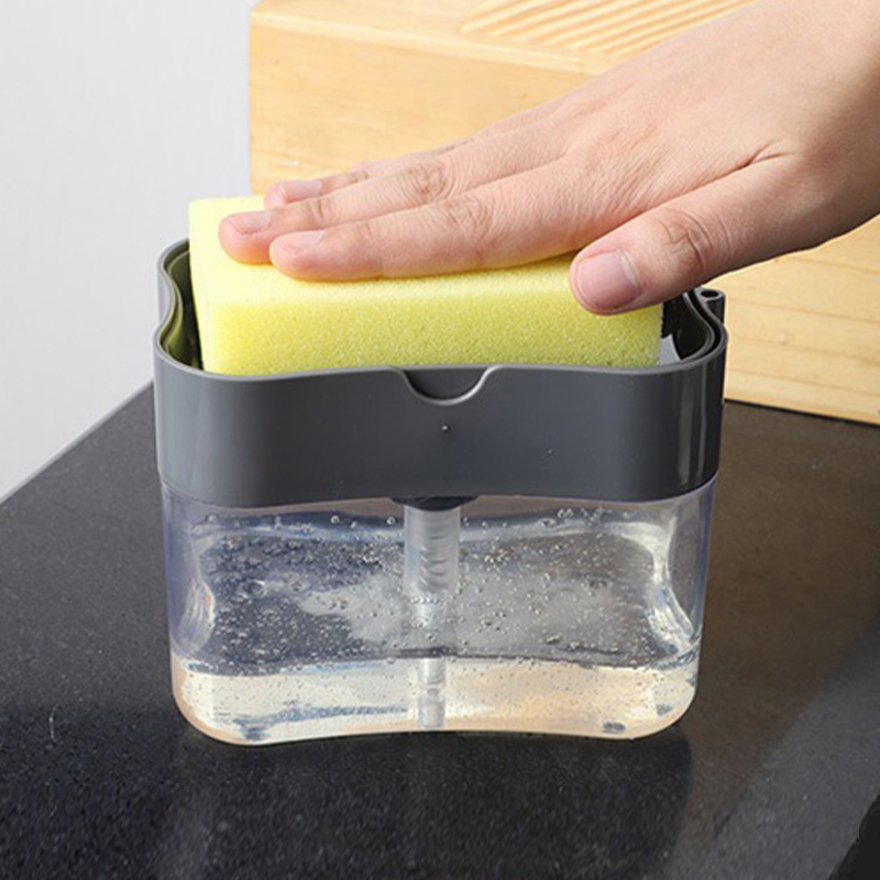 Premium Manual Dish Soap Dispenser With Sponge Press & Sink Organizer Premium Manual Dish Soap Dispenser With Sponge Press & Sink Organizer