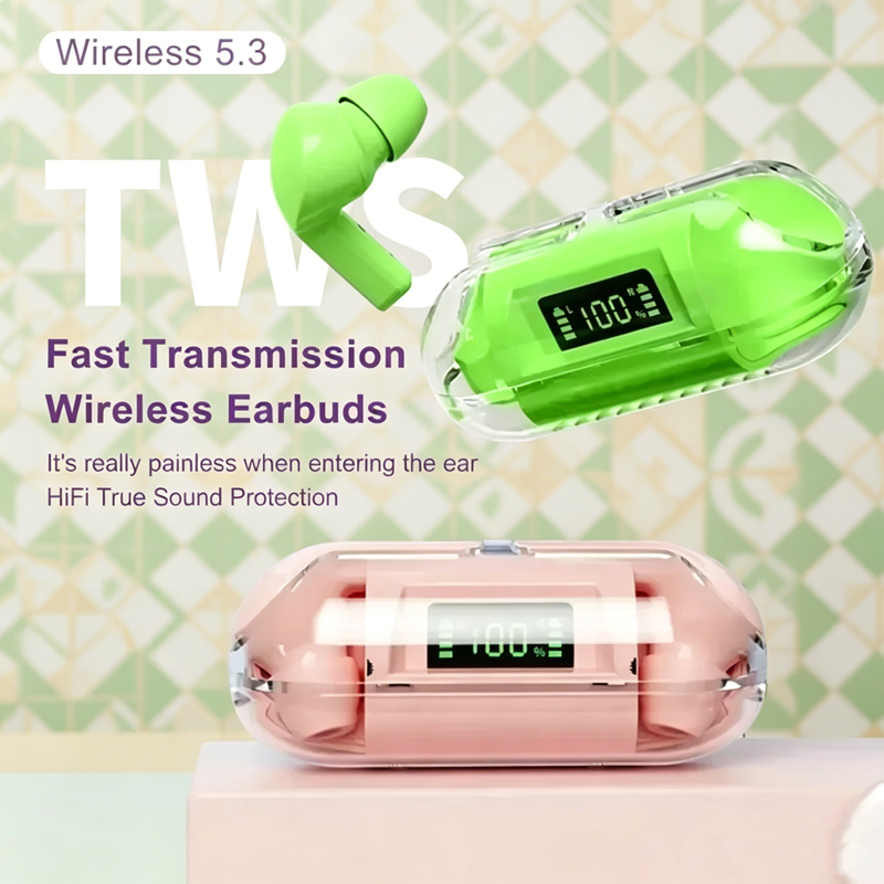 Smart Display Wireless Earbuds With Bluetooth Stereo Sound And Mic white
