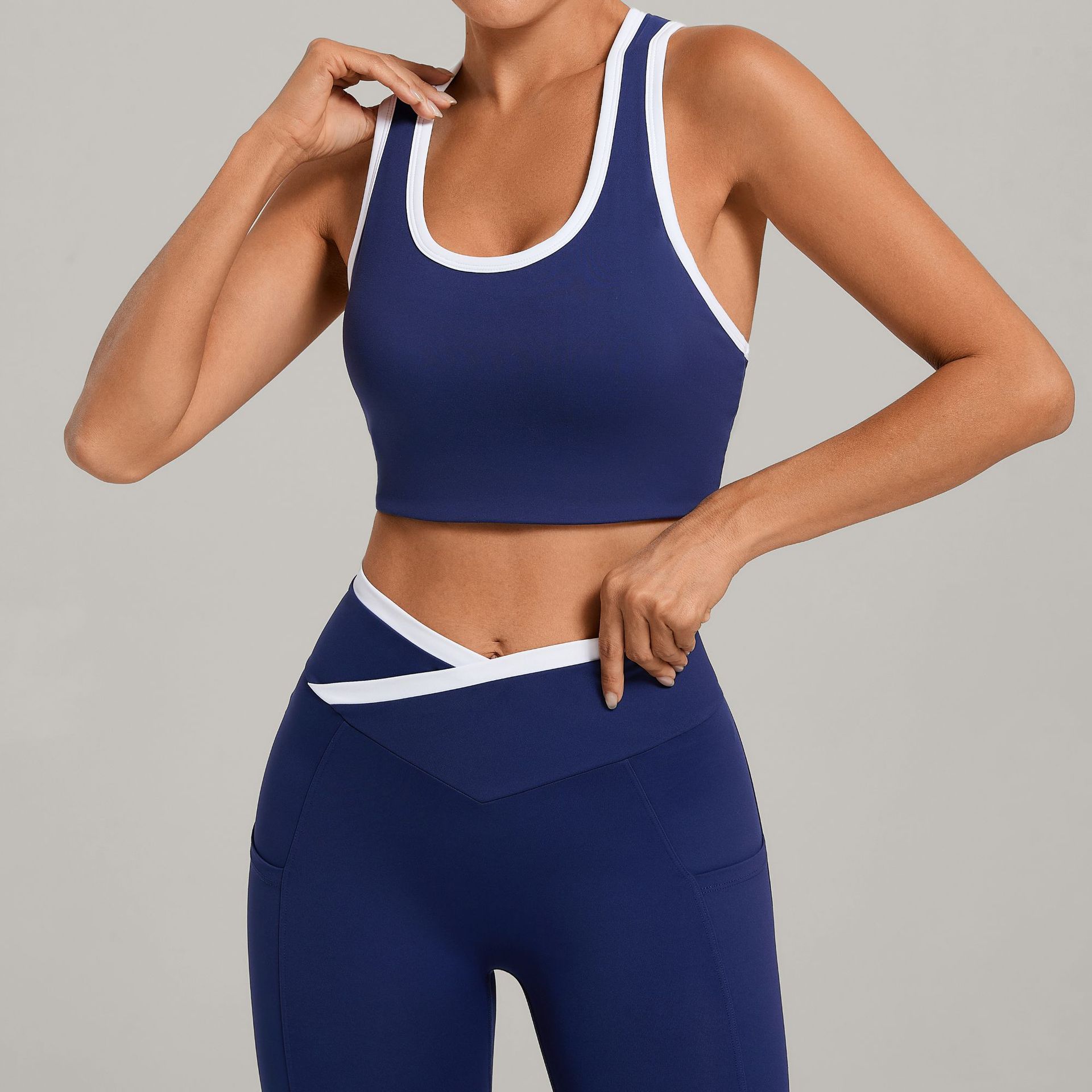 Womens Sports Vest U Neck Yoga Tank Top For Running And Fitness navy Blue l