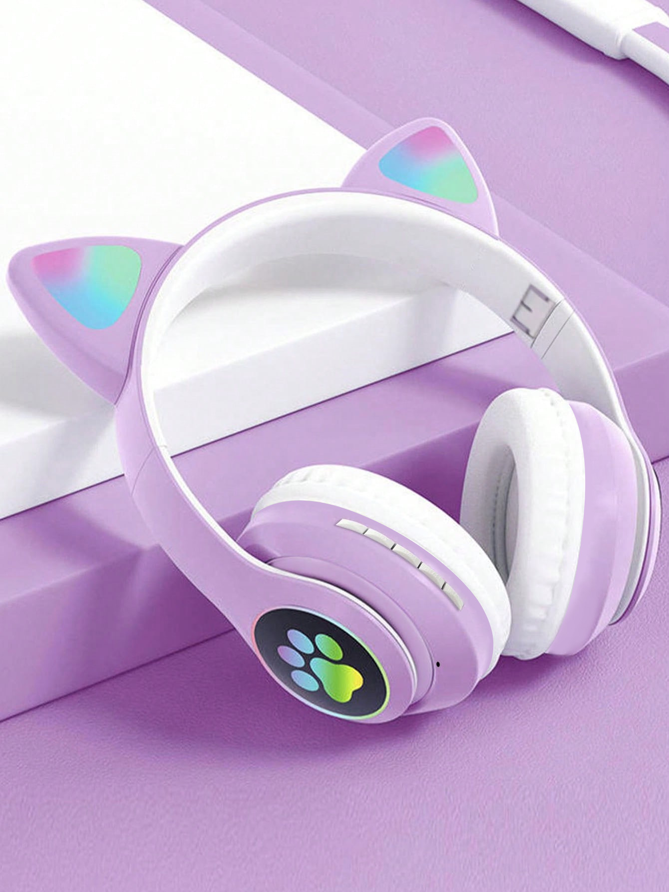 Wireless LED Cat Ear Bluetooth Headphones Foldable Deep Bass Headset pink