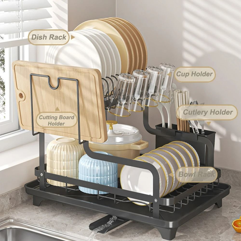 2 Tier Over Sink Dish Drying Rack With Auto Drainboard 2 Tier Over Sink Dish Drying Rack With Auto Drainboard