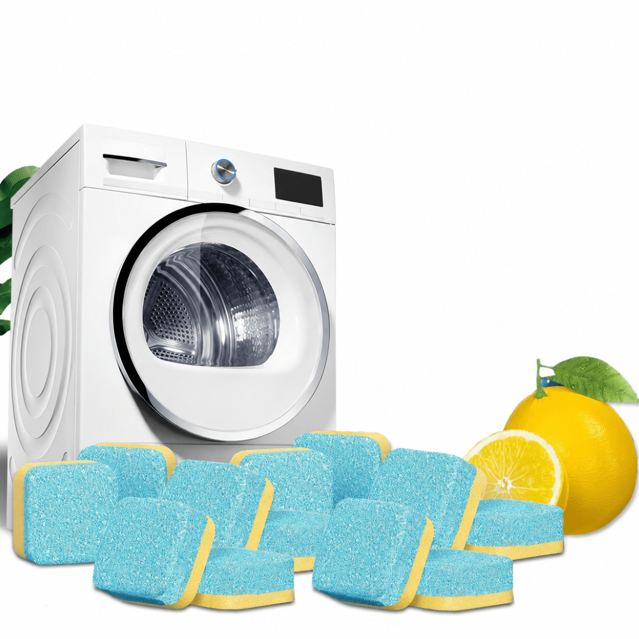 Premium Lemon Scent Washing Machine Cleaner Tablets Deep Drum & Tub Cleaning blue White 5pcs