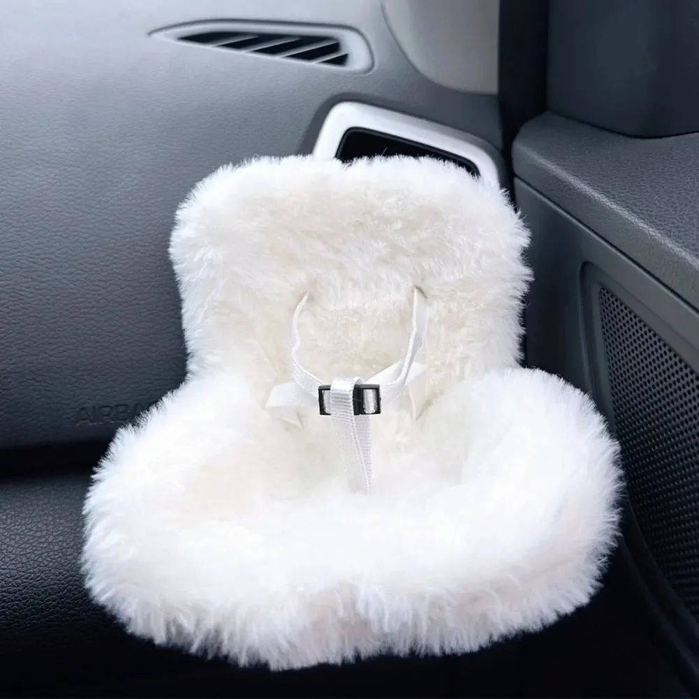 Cute Mini Plush Doll Safety Seat Car Vent Clip Display Chair For Labubu & 17cm Monster Dolls white