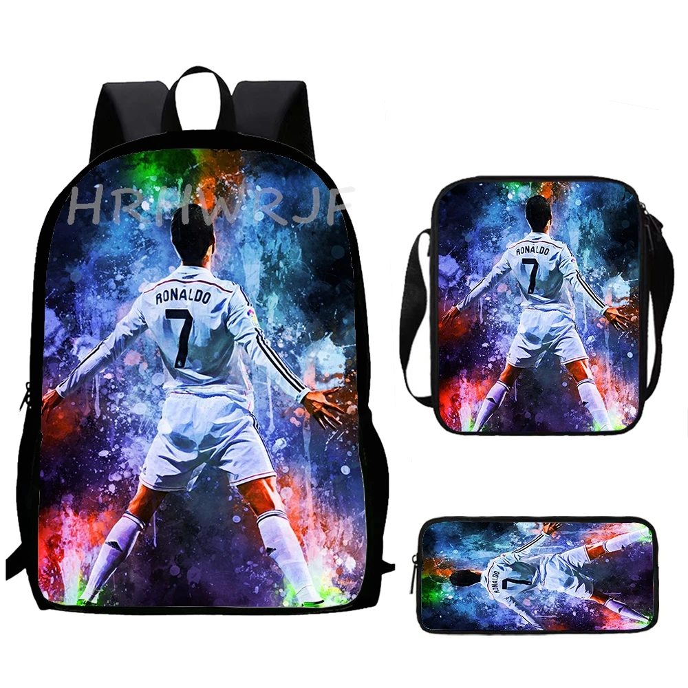Sac à dos imprimé Super football CR7 avec sacs messager, sac d'école de grande capacité pour garçons/filles, meilleur cadeau, sacs d'école pour élèves du primaire